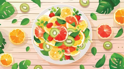 Fresh Fruit Salad on Wooden Table: Healthy Summer Snack