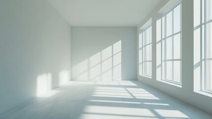 Obraz premium Bright and airy interior with long windows showcasing natural light ideal for mockup designs and home decoration inspiration