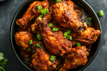 Crispy fried chicken in tangy sauce garnished with green onions