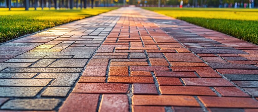 Engraved brick pathway in football stadium with promotional text area showcasing legacy of players and staff in a vibrant outdoor setting
