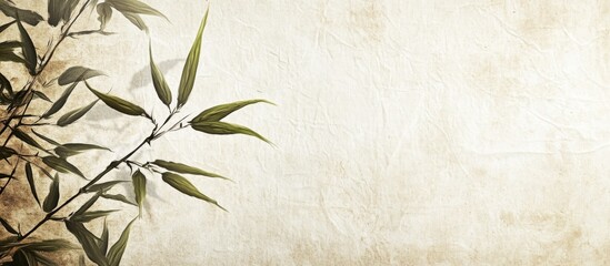 Elegant ancient Chinese calligraphy on textured rice paper with bamboo leaves and generous copy space for text or design elements