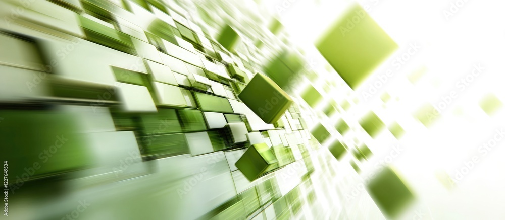 Poster dynamic motion blur with green geometric blocks creating a modern background ideal for text placemen