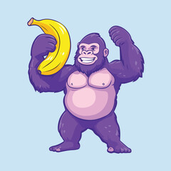 gorilla hold with banana vector illustration 