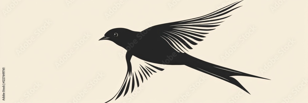 Aufkleber black silhouette of a bird in flight against a light background highlighting graceful wings and stre