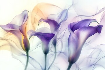 Obraz premium Pastel Calla Lilies, ethereal, soft light, flowing background, calming design