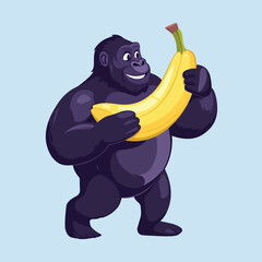 gorilla hold with banana vector illustration 