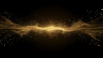 Abstract golden wave of particles on a black background, evoking a sense of energy and movement.