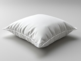 A soft, square white pillow resting on a smooth surface.
