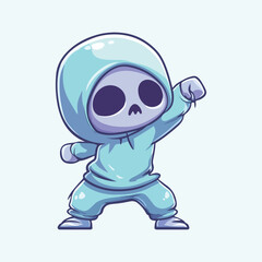 Cartoon dancing skeleton with reflection vector illustration 