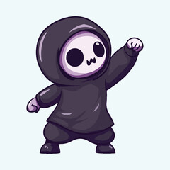 Cartoon dancing skeleton with reflection vector illustration 