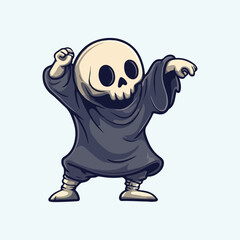 Cartoon dancing skeleton with reflection vector illustration 