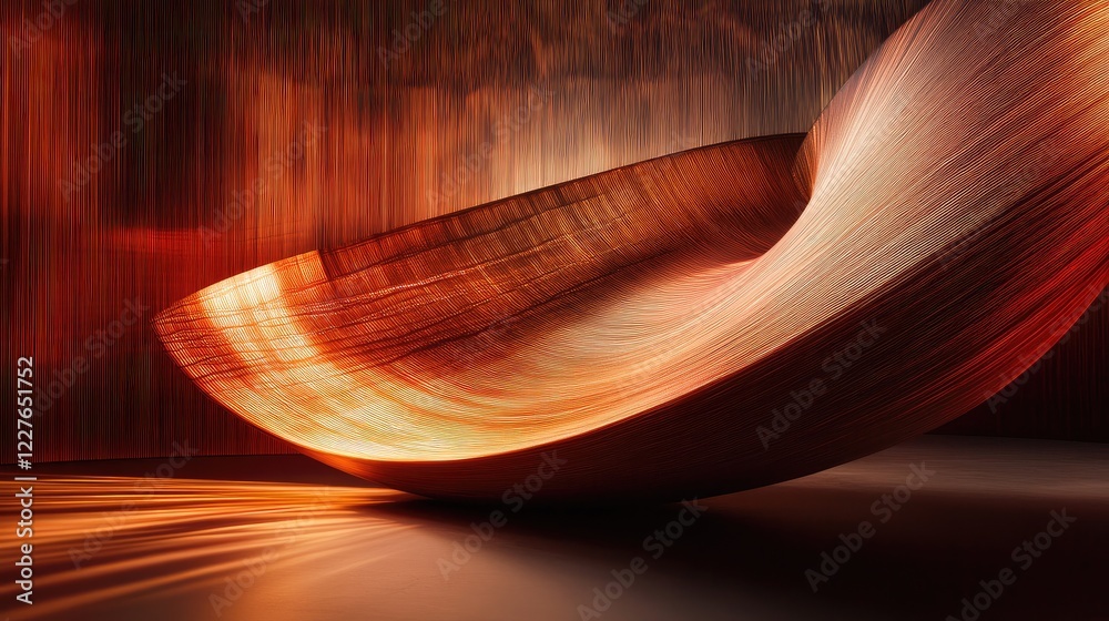 Wall mural abstract representation of natural forms with dynamic light effects and warm color palette