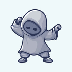 Cartoon dancing skeleton with reflection vector illustration 