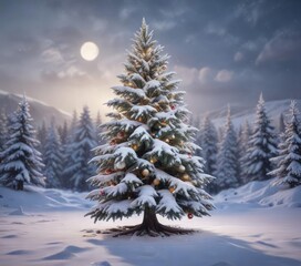 Naklejka premium Snow-covered Christmas tree in a winter wonderland, Frost, Glitzern