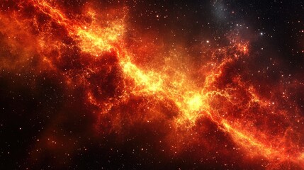 Naklejka premium Vibrant Cosmic Plasma Stream Background with Fiery Colors and Starry Space Elements