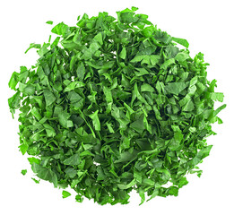 Obraz premium Sliced fresh parsley isolated on a white background, top view. Chopped parsley.