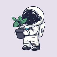 Cute Astronaut Holding Plant vector illustration 