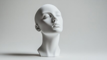 White mannequin head on a minimalist backdrop with adjustable features, perfect for displaying accessories or artistic presentations.