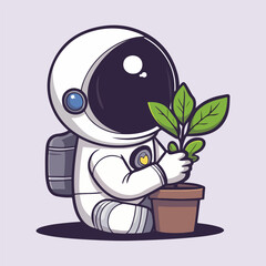 Cute Astronaut Holding Plant vector illustration 