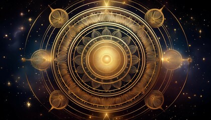 celestial circle mystic night sky golden astrology space art background