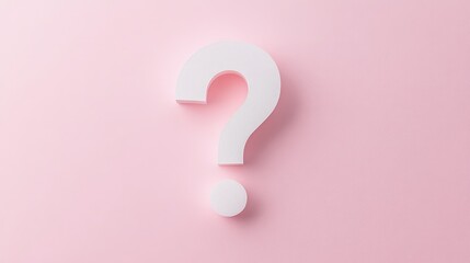 Minimalist question mark design on a soft pink background for creative and thoughtful inquiries in visual communication.