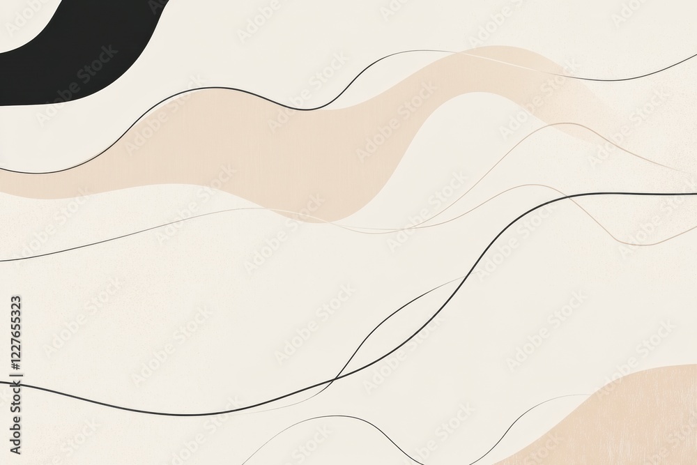 Fototapete Abstract design featuring flowing lines and neutral colors creating a calming atmosphere in living space decor. Generative AI
