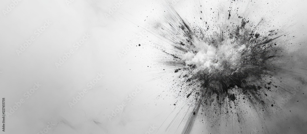 Poster monochrome geometric explosion abstract design on gray background with blank space for text or brand