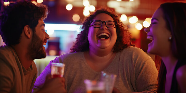 Three Friends Laughing at a Bar