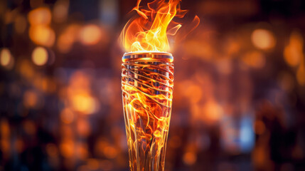 Torch flame dances in the air surrounded by glowing sparks at a ceremonial event