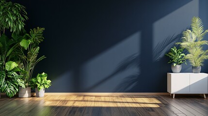 Dark Wall Room Decorated With Lush Green Plants