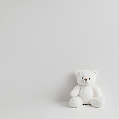 Soft White Teddy Bear on White Background for Children's Room Decoration and Nursery Themes