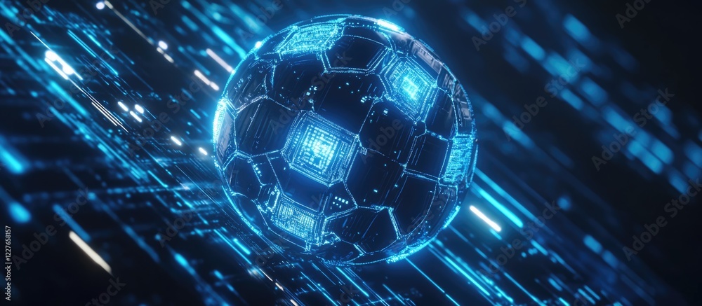 Poster abstract representation of a digital football with microchip technology and artificial intelligence 