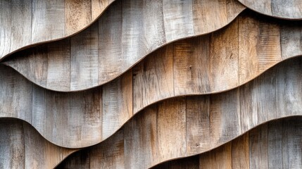 Abstract Wavy Wooden Wall Texture Panoramic Background for Architecture and Design Elements in Natural Wood Aesthetic
