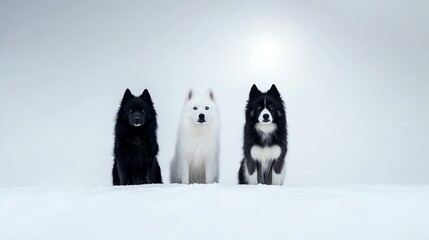 Naklejka premium Finnish Lapphund standing under the northern lights, magical arctic landscape