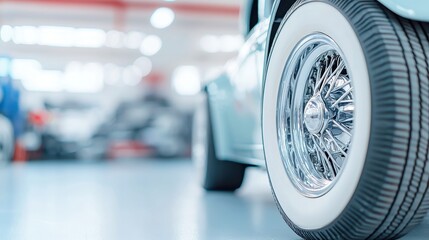 Restoration in Progress, a partially restored vintage car surrounded by neatly organized parts, showcasing the beauty of automotive craftsmanship and dedication to revival