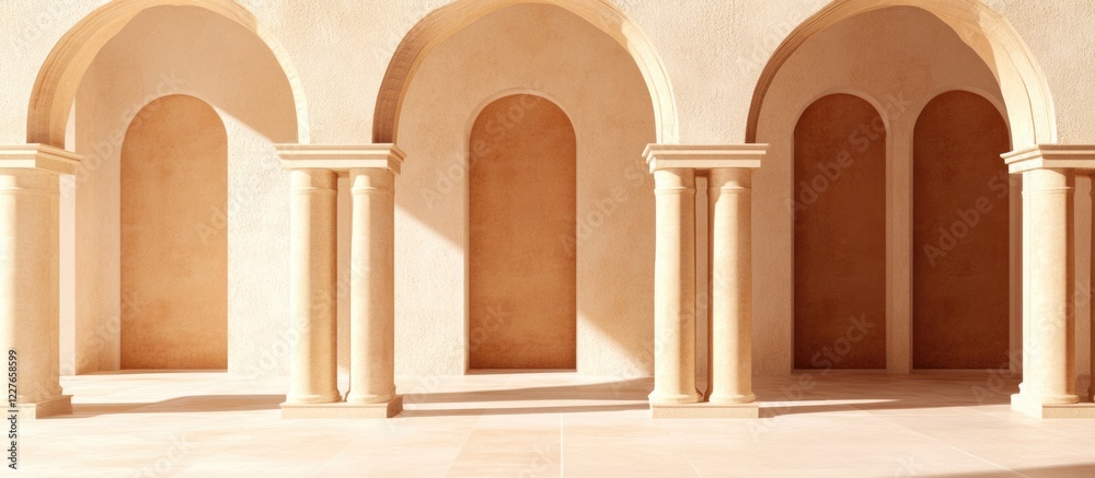 Poster moorish architecture with elegant arches and columns creating a serene empty space ideal for text pl