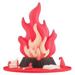 Colorful 3D Illustration of a Campfire with Books and Flames