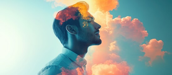 Businessman silhouette with colorful cloud overlay representing digital transformation and data strategy in modern marketing environments