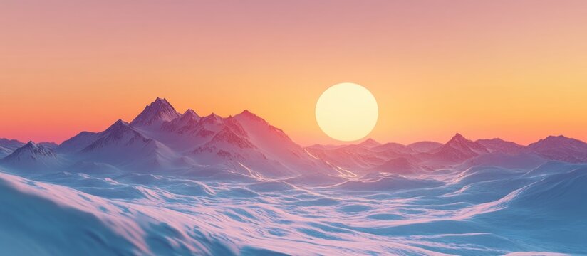 Majestic snowy mountain peak at sunset with vibrant colors and ample space for text overlay suitable for various promotional uses. - Powered by Adobe