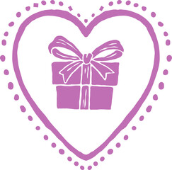 illustration of heart-shape frame with gift box