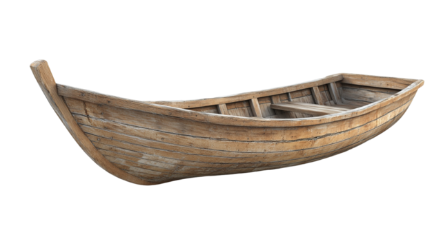 Rustic Wooden Rowboat Isolated on Transparent Background