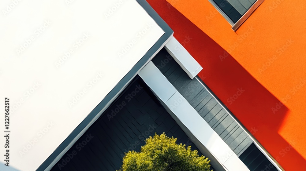 Poster contemporary abstract architecture design with colorful lines and top view of house structure