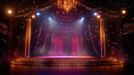Elegant Stage Design with Dramatic Lighting for Magical Performance Showcase in AI Generated Graphics
