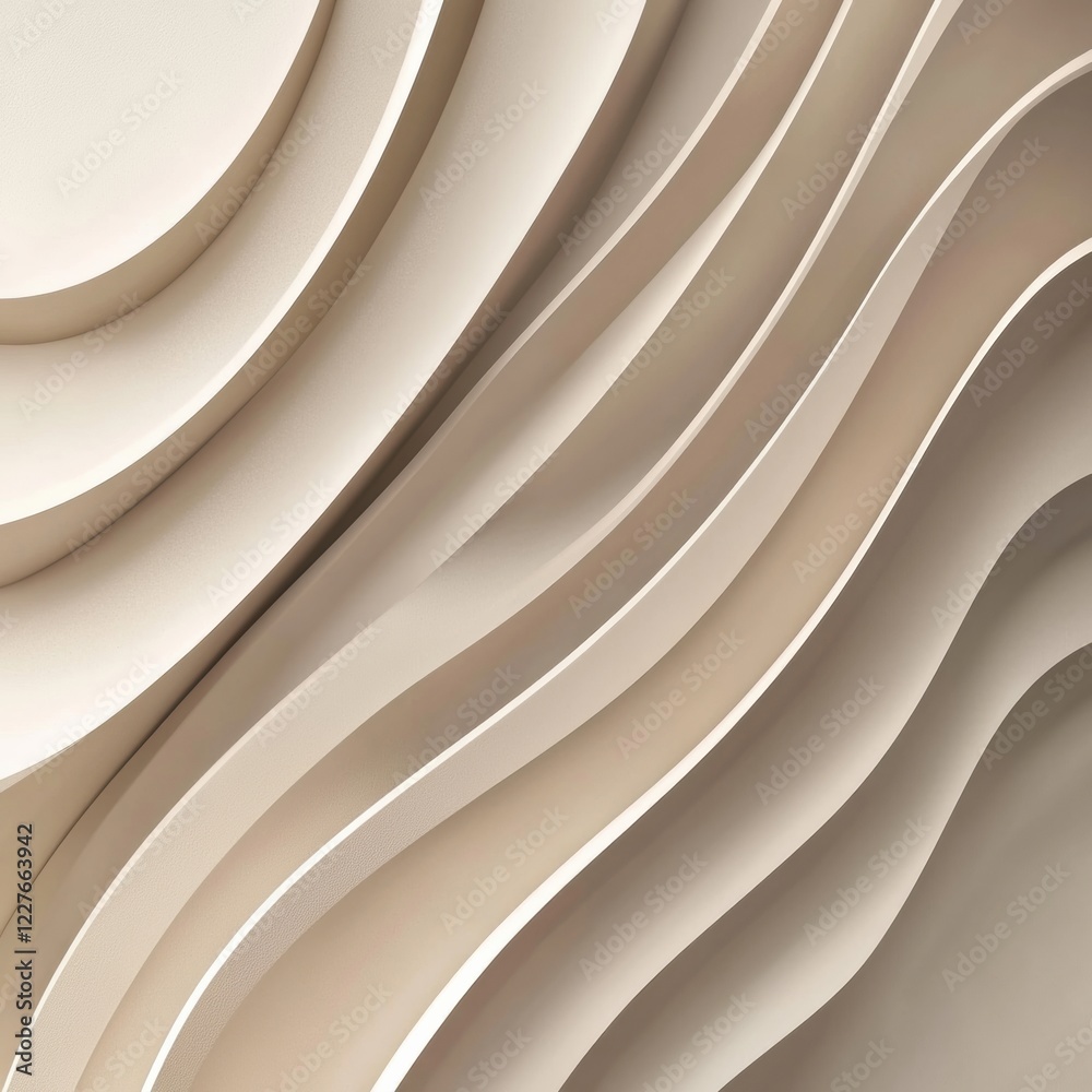 Poster Flowing layers of textured materials create a captivating design in neutral tones. Generative AI
