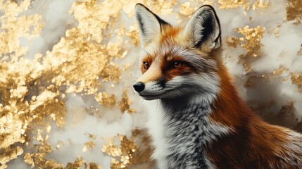 Obraz premium Elegant Portrait of a Fox Against a Luxurious Golden Textured Background