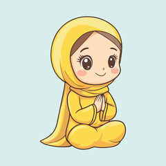 relligous muslim women praying cartoon vector illustration 