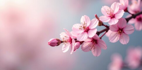 Obraz premium gentle sway of pale pink cherry blossom branch, delicate, soft