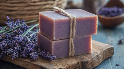 Handcrafted Organic Lavender Soap Bars with Fresh Lavender Flowers for Natural Skincare Solutions