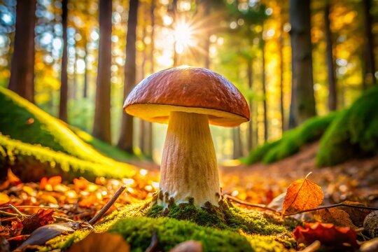 Autumn Forest Delicacy: Edible Seta Mushroom on Forest Floor