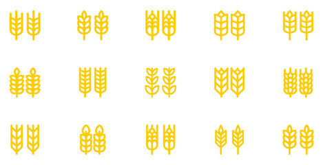 Wheat icon set. Outline wheat icon or wheat symbol. Barley spike or corn ear. Bakery, bread or agriculture logo concept. Line grain sign. Vector illustration. Vector Graphic. EPS 10